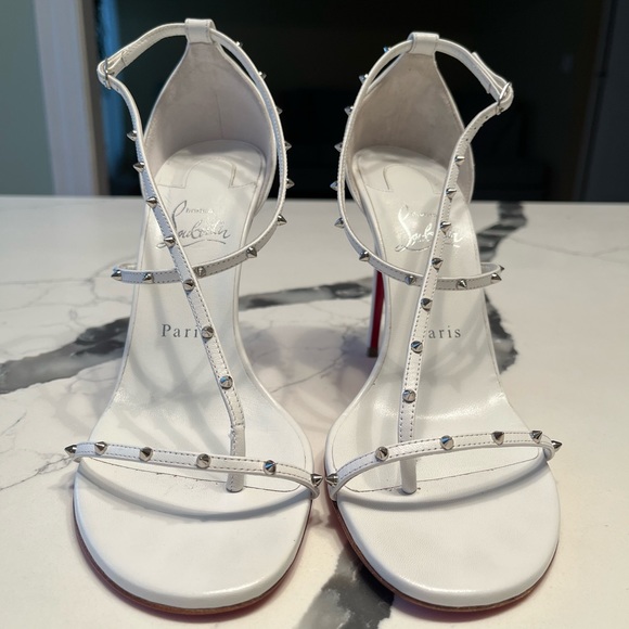 CHRISTIAN LOUBOUTIN Riojana Spikes 100 Leather Sandals in White Size 38 1/2 - Picture 3 of 6